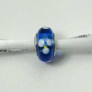 Pandora White Flower Blue Murano Charm